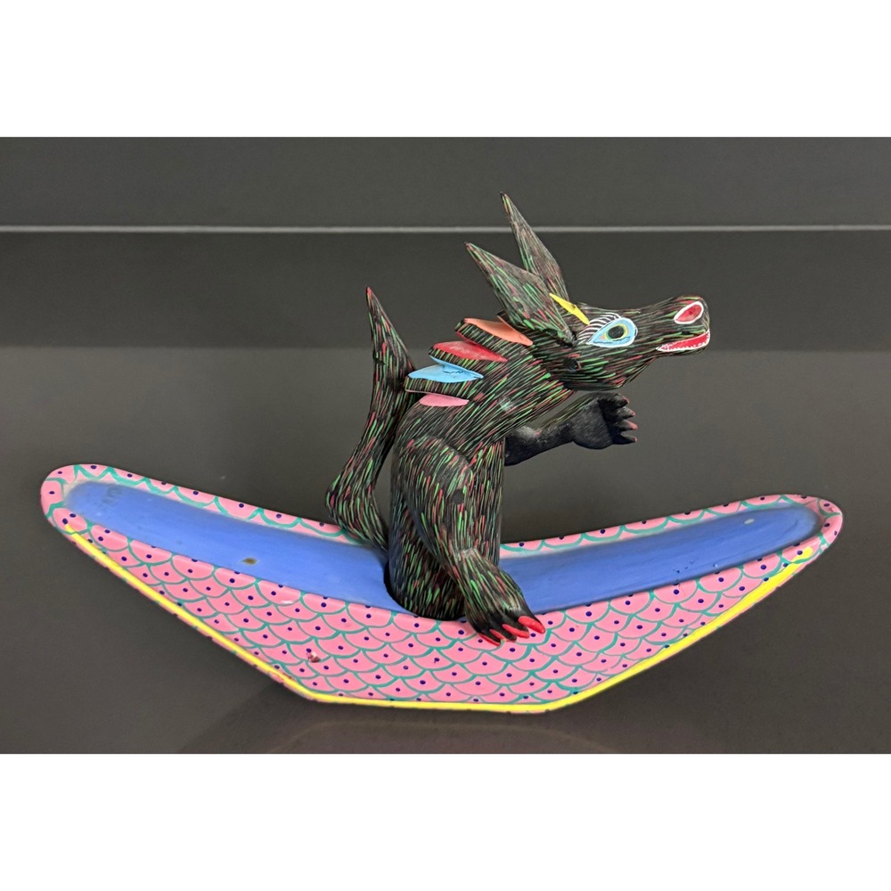Vtg Oaxacan Alebrije Wood Carving Mexican Folk Art Creature Canoe Hand Painted